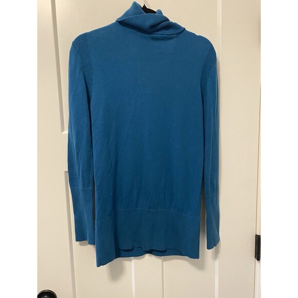 TOME NYC Teal Size Small Turtleneck Cut Out Sweater Elongated Sleeves - Picture 2 of 7